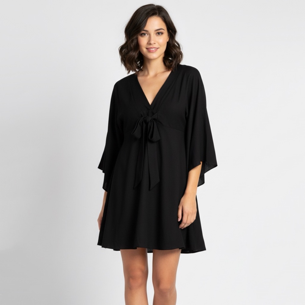 ☀️ 3/$25 NWT Aakaa Black Bat Wing Kimono Front Tie Mini Dress XS